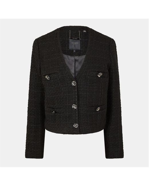 Ted Baker Black Rose Button Cropped Hybrid Jacket