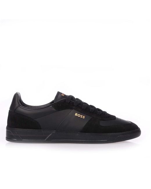 Boss Black Foil Print Branding Leather-Suede Trainers for men