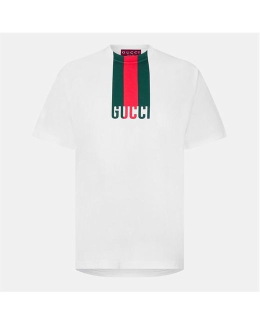 Gucci White Stripe Web T-Shirt for men