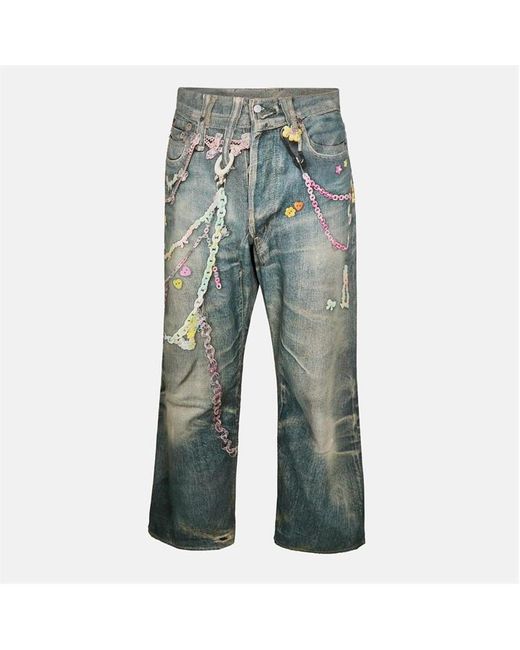 Acne Blue Keychain Print Baggy Fit Jeans for men