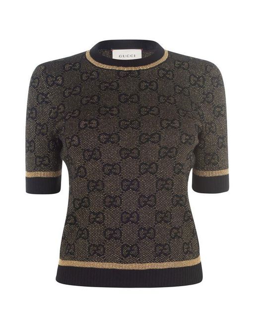 Gucci Black Gg Jacquard Wool Blend Sweater