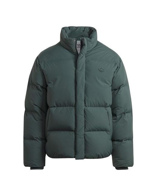 Adidas Originals Green Down Storm Flap Stand Collar Long Sleeve Short Puffer Jacket for men