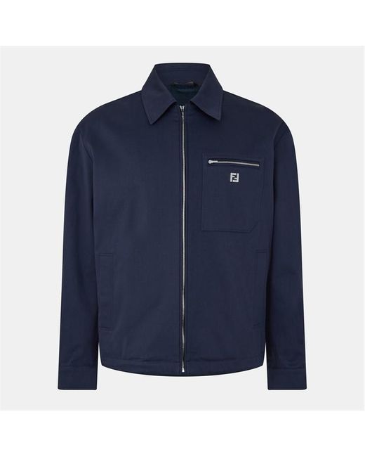 Fendi Blue Structured Concealed Closure Coach Jacket for men