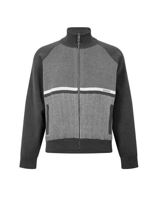 Versace Gray Full Zip Knitted Top for men