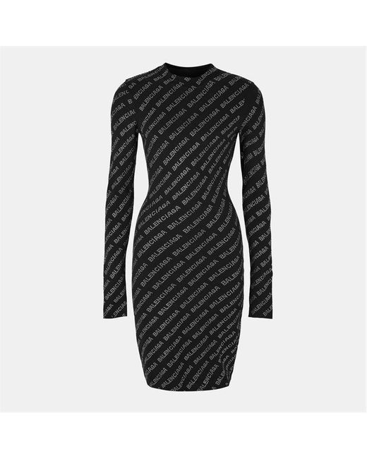 Balenciaga Black All-Over Logo Mini Dress