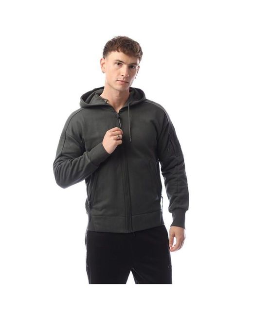 C P Company Black Diagonal Raised Fleece Lens Full-Zip Hoodie for men