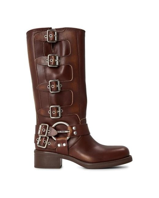 Miu Miu Brown Miu Buckle Biker Boo Ld63