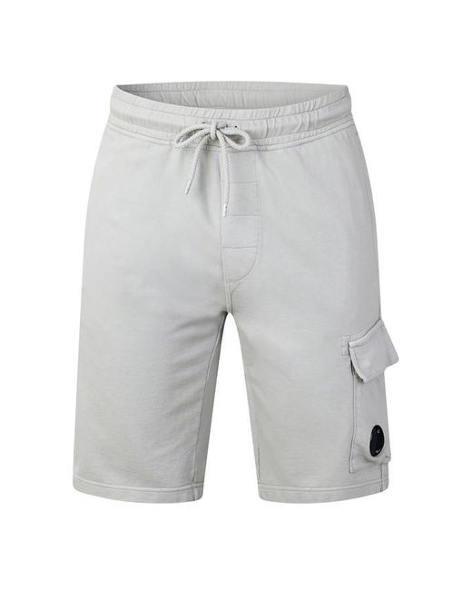 C P Company Gray Micro Lens Fleece Jogger Shorts for men