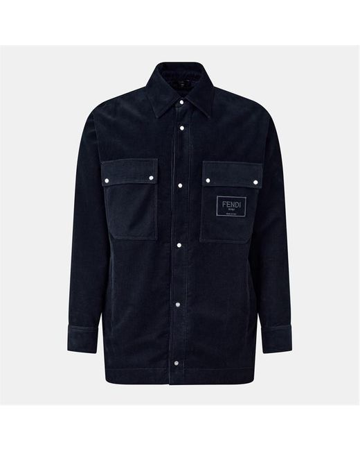 Fendi Blue Corduroy Cotton Long Sleeve Coach Jacket for men