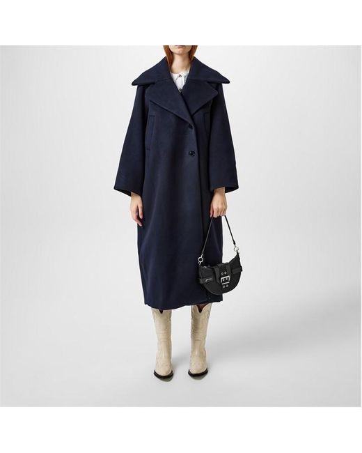 Ganni Blue Long Recycled Wool Overcoat