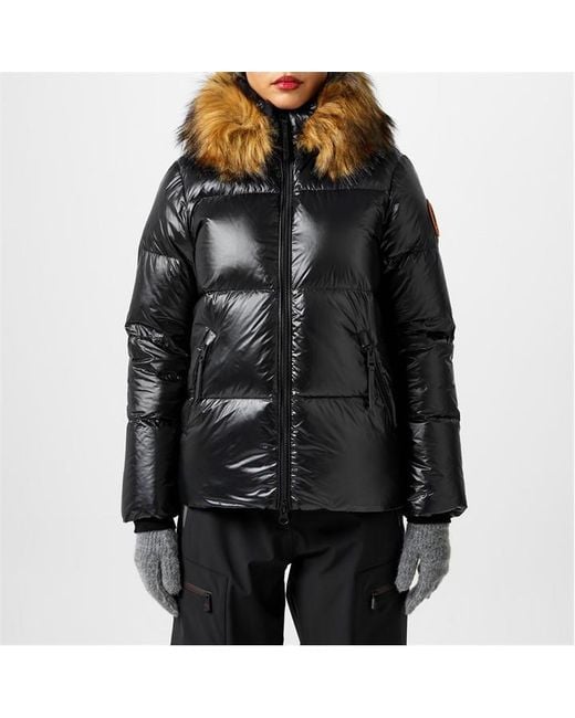 ARCTIC ARMY Blue Faux Fur Detachable Hood Long Sleeve Short Puffer Jacket