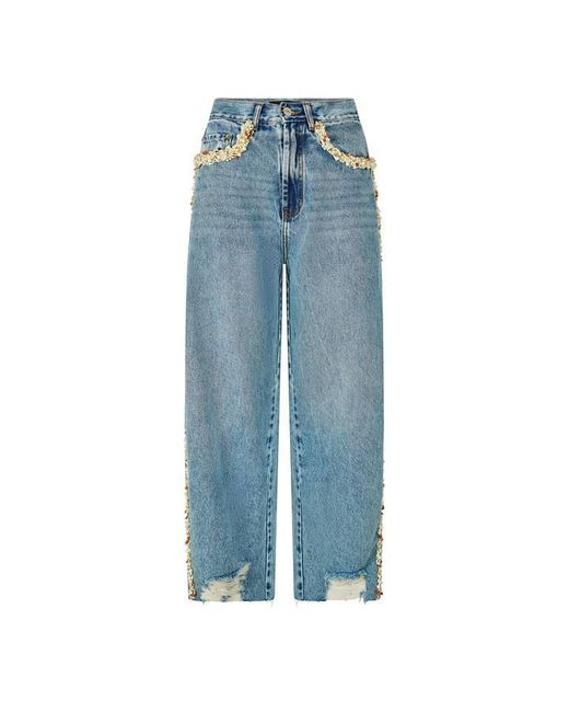 PATBO Blue Camila Bead Denim Wide Leg Jeans