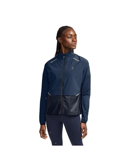 On Shoes Blue Weather Jacket Lightweight Japanese Fabric Hooded Reflective Performance Training Jacket
