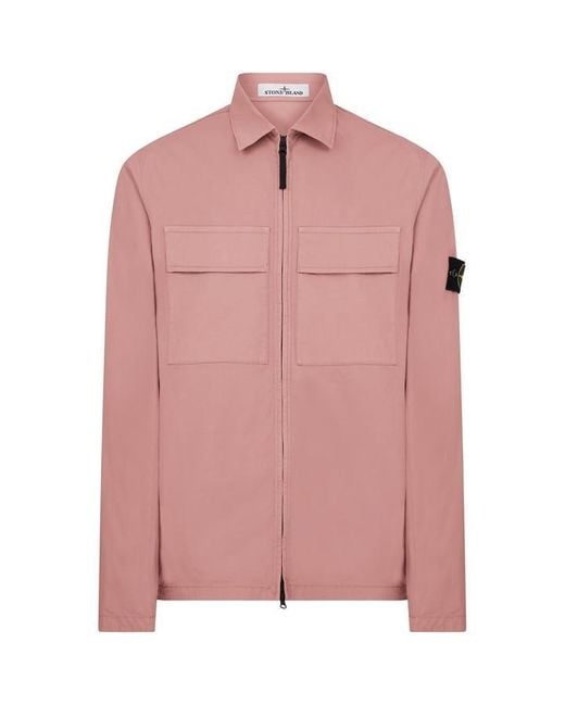 Stone Island Pink Supima Cotton Twill Stretch Overshirt for men