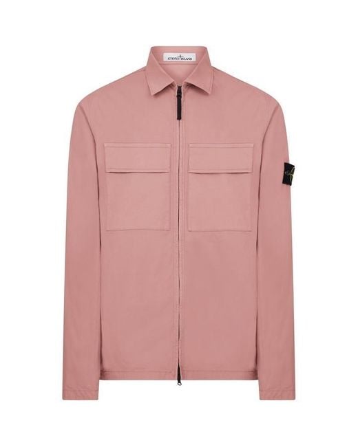 Stone Island Pink Supima Cotton Twill Stretch Overshirt for men