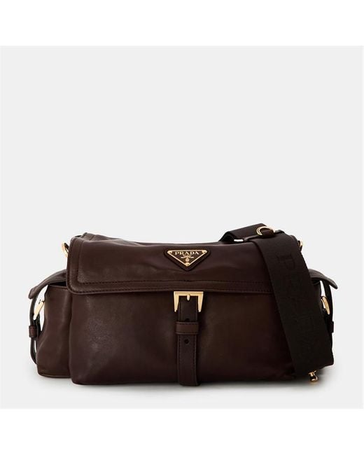 Prada Brown Explore Medium Leather Shoulder Bag With Flap