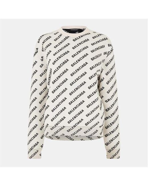 Balenciaga White All Over Logo Crewneck Jumper