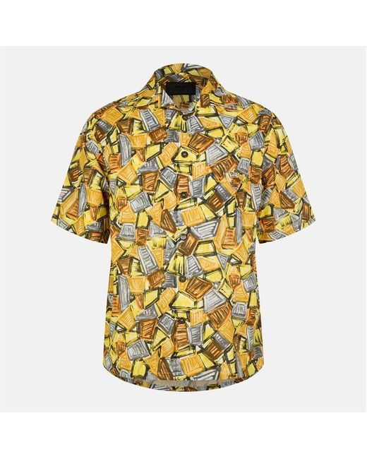 Prada Yellow Short Sleeve Patterned Shirt for men