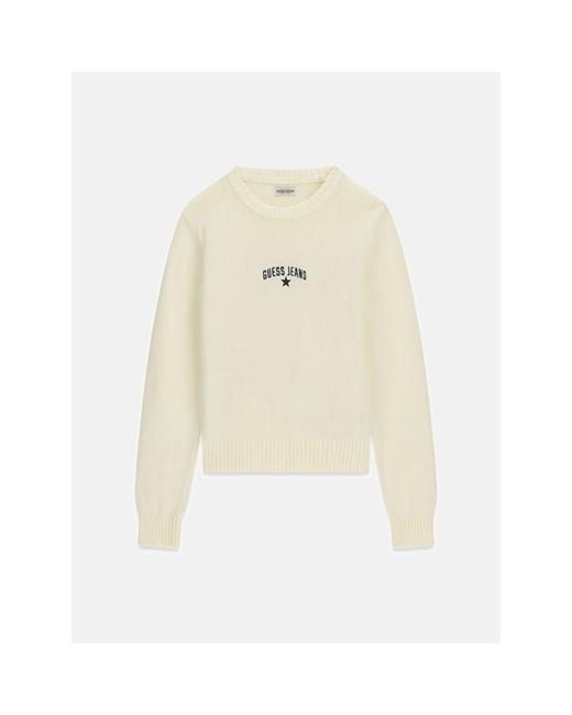 Guess White Cotton Star Embroidered Long Sleeve T-Shirt