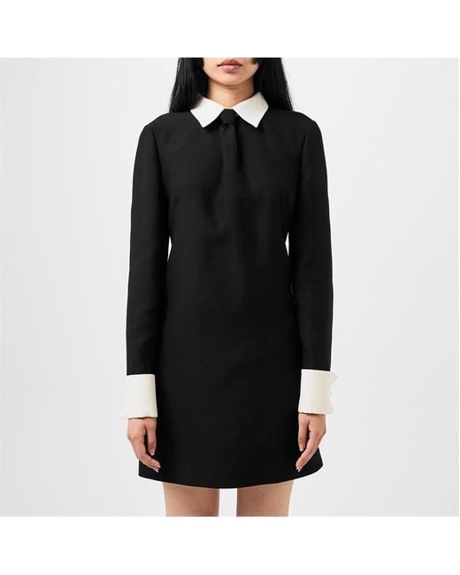 Valentino Contrast Collar Long Sleeve Shirt Dress in Black Lyst UK