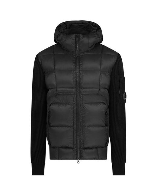 C P Company Black Extra Fine Merino Wool Mixed Hooded Knit Jacket for men