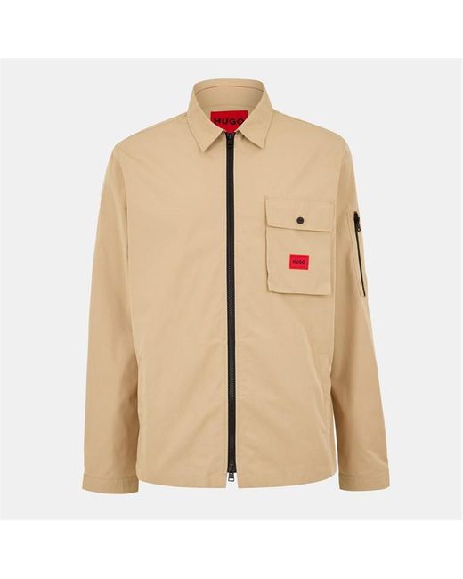 HUGO White Emmond Cotton Long Sleeve Zip Overshirt for men