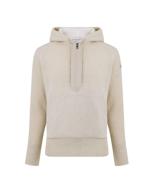 Moncler White Quarter-Zip Hooded Sweatshirt for men