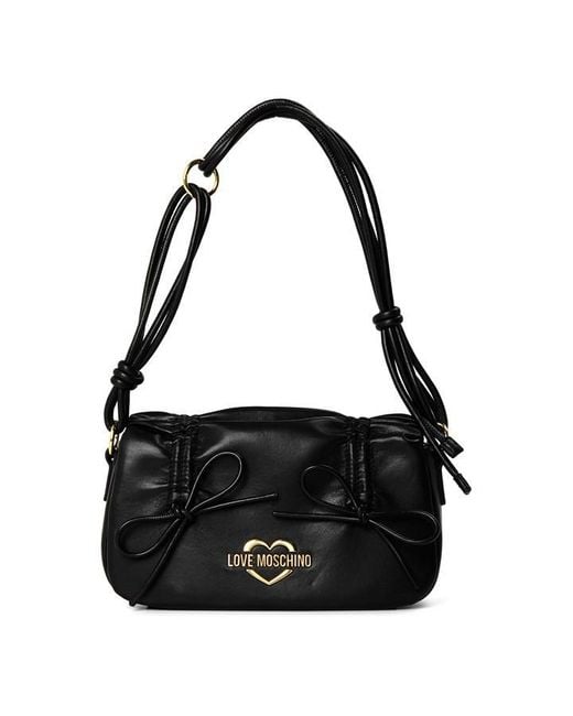 Love Moschino Black Softy Bow Faux Leather Shoulder Bag