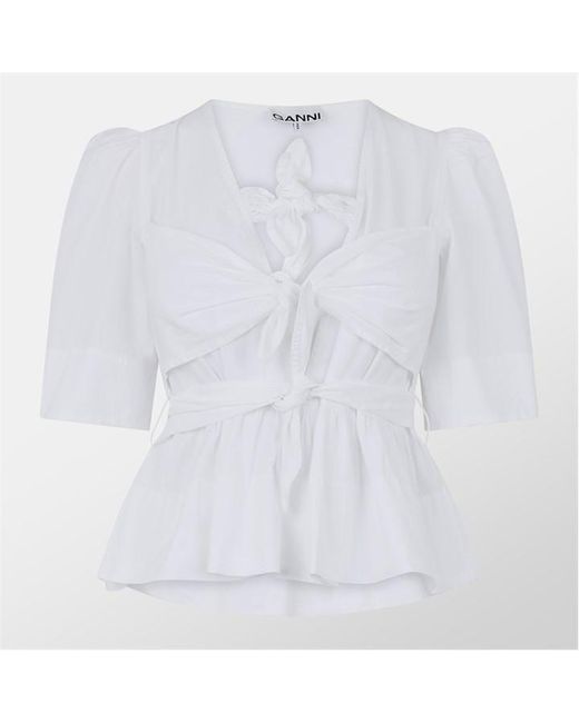 Ganni White Tie Blouse