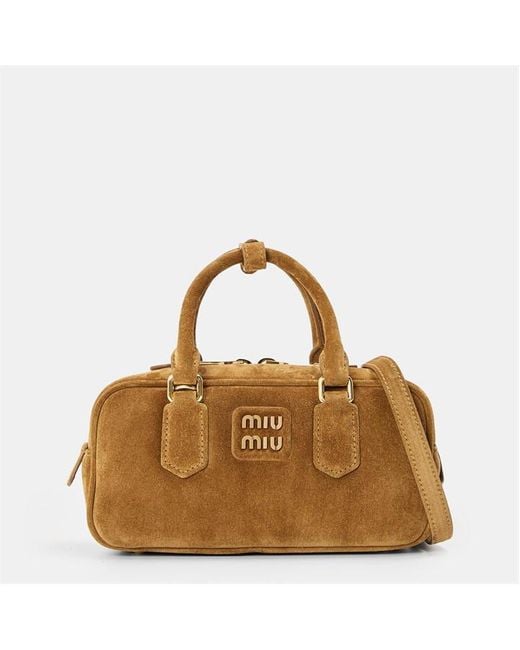 Miu Miu Brown Arcadie Suede Top Handle Bag