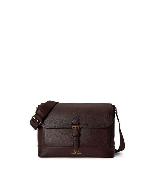 Polo Ralph Lauren Black Pebbled Leather Messenger Bag
