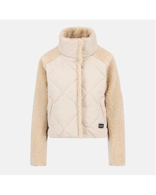 Barbour Natural Osaka Quilted Funnel Neck Long Sleeve Sherpa Jacket