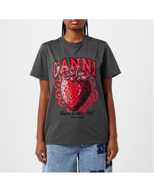 Ganni Strawberry T-shirt in Red | Lyst UK