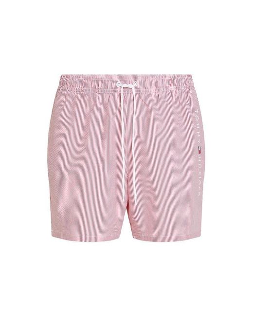 Tommy Hilfiger Pink Ithaca Stripe Medium Length Drawstring Swim Shorts for men