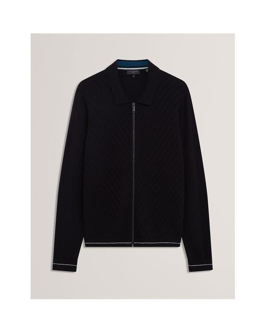 Ted Baker Black Long Sleeve Stitch Zip Through Knitted Top for men