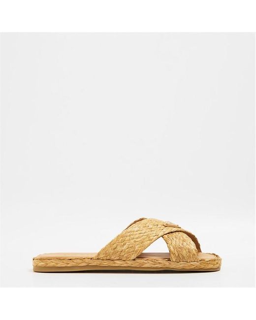 Prada Natural Crisscross Raffia Slides