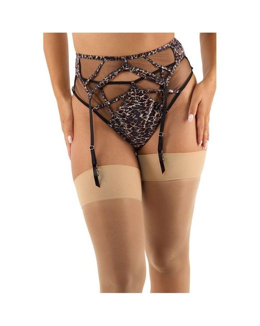 Playful Promises Brown Ramona Leopard Suspender Belt