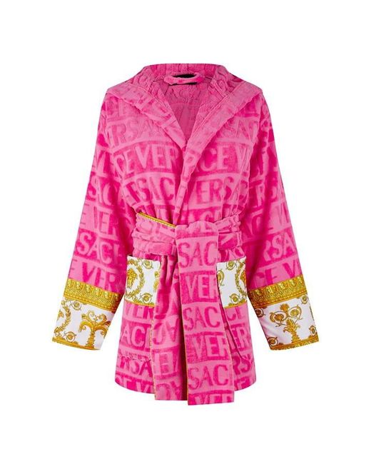 Versace Pink Barocco Hooded Robe