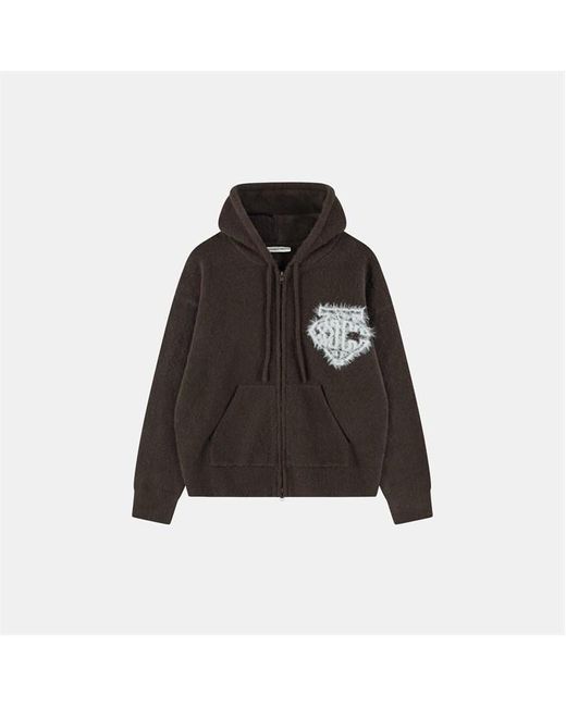 The Couture Club Black Fluffy Knit Zip Hoodie for men