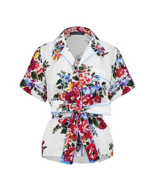 Dolce & Gabbana White Dg Floral Wrp Blouse Ld61