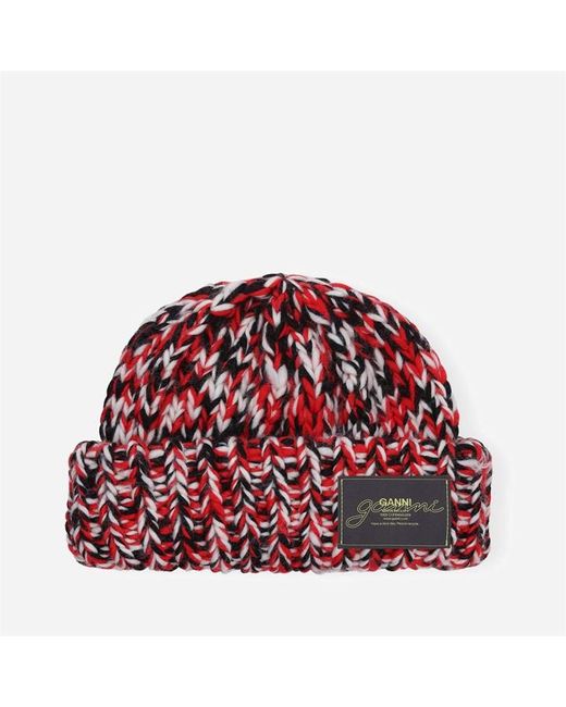 Ganni Red Knitted Beanie