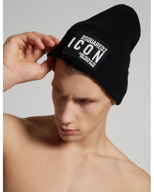 DSquared² Wool Icon Beanie In Black for 