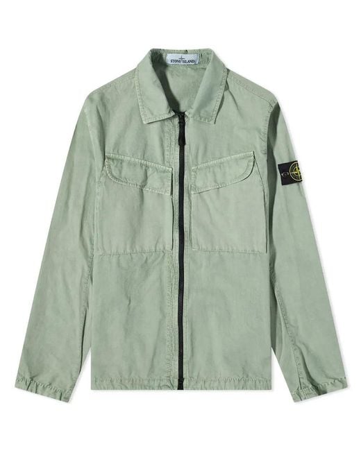 FABRIX1 Stone Island Brushed Cotton Canvas Zip Overshirt in Green for Men |  Lyst
