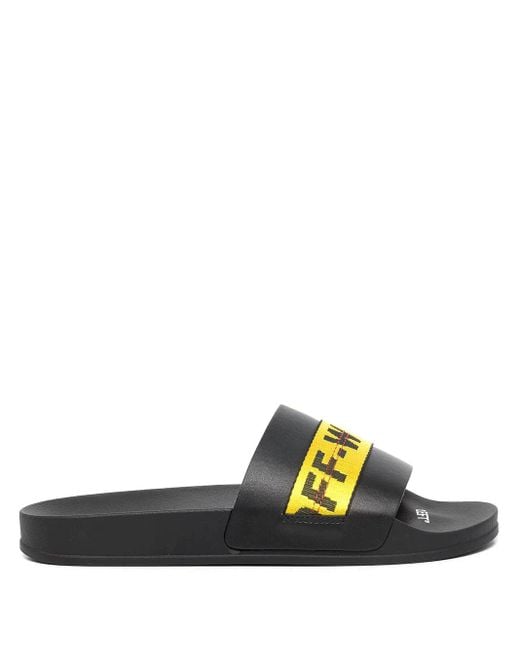 Off White c o Virgil Abloh Industrial Logo Black Sliders in Green