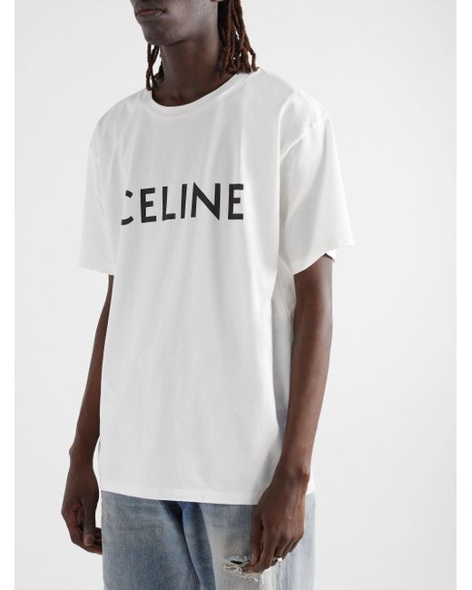 Celine Logo-print Cotton-jersey T-shirt White for Men | Lyst