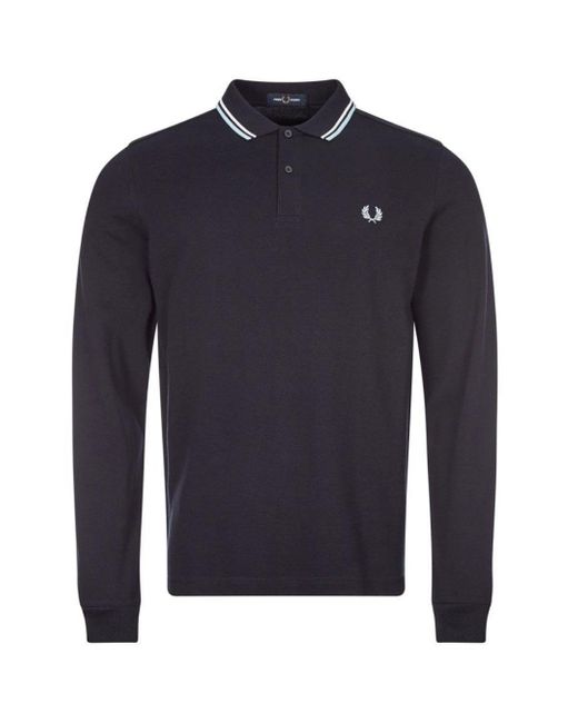 Fred Perry M3636 608 Twin Tipped Long Sleeve Navy Polo Shirt in Blue