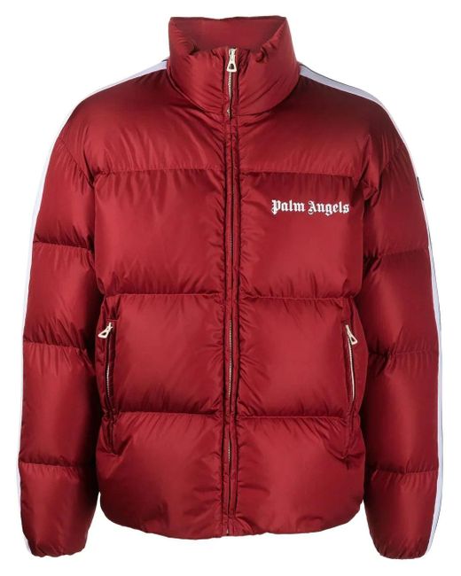 Palm Angels Logo-print Down-feather Padded Jacket in Red for Men | Lyst
