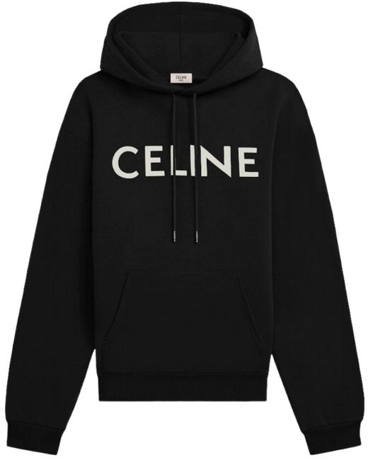 Celine Logo-print Cotton-jersey Hoodie Black for Men | Lyst