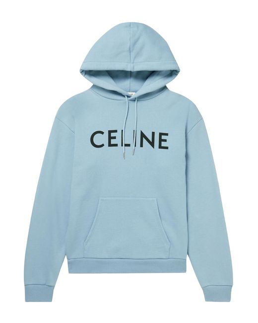Celine Logo-print Cotton-jersey Hoodie In Light Blue for Men | Lyst UK