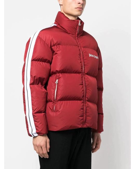 Palm Angels Logo-print Down-feather Padded Jacket in Red for Men | Lyst